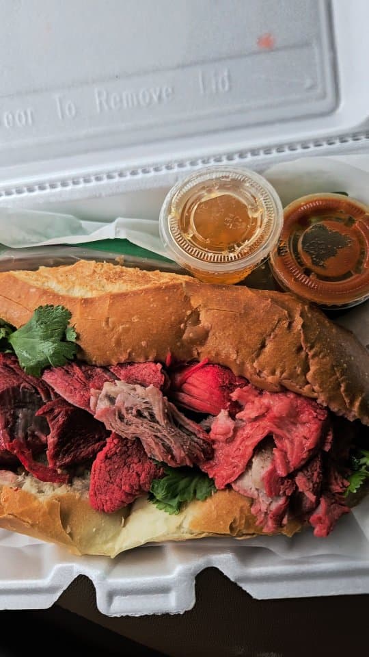 Brisket bánh mì with pho dipping broth